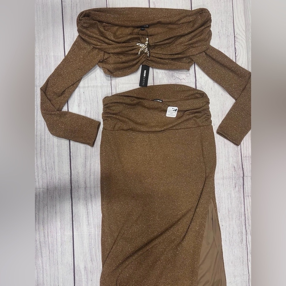 Fashion Nova summer time bronze Glitter Skirt Set XL